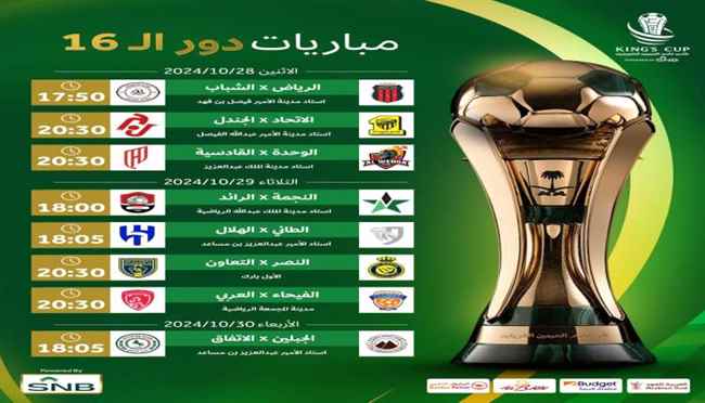 تعرف على مواعيد مباريات ثمن النهائي لكأس خادم الحرمين