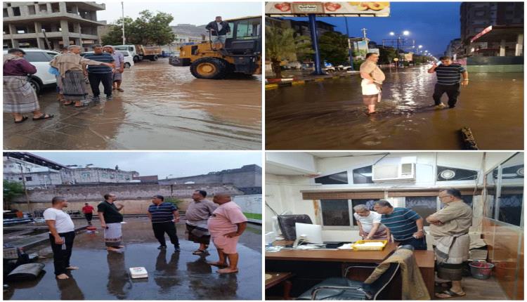 وكيل العاصمة عدن الشاذلي يدير عملية معالجة آثار الأمطار
